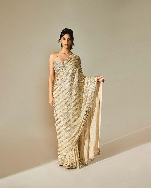 White Color Sequence Tone Embroidered Work Saree