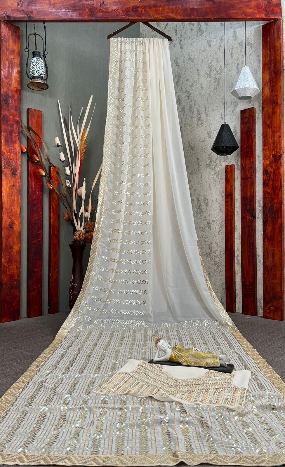 White Color Sequence Tone Embroidered Work Saree