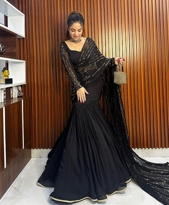 Ready To Wear Beautiful Work Black Color Lehenga Saree