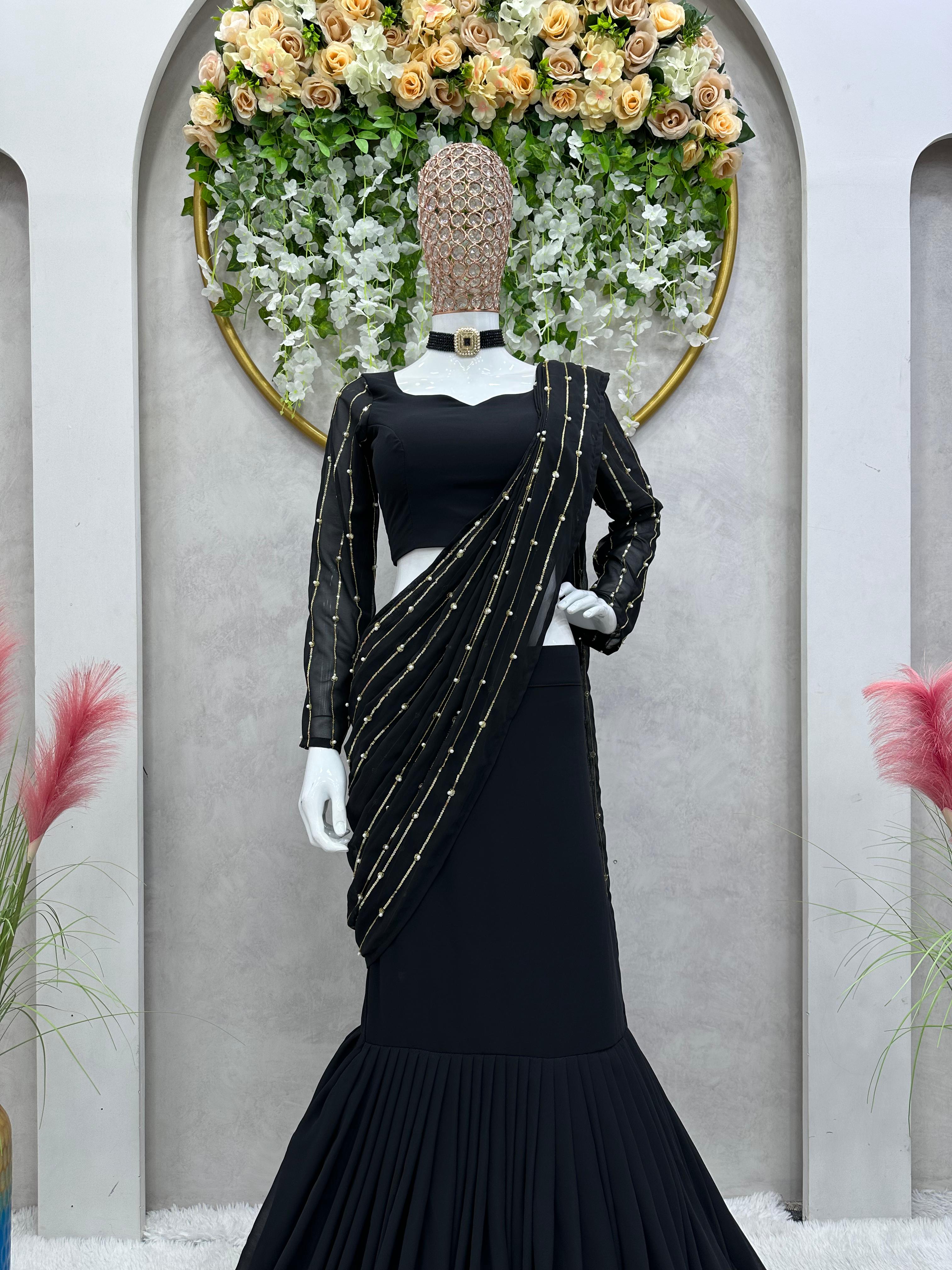 Ready To Wear Beautiful Work Black Color Lehenga Saree