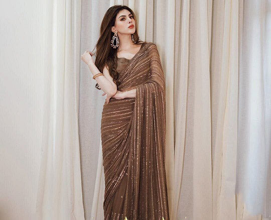 Ravishing Multi Sequence Work Beige Color Saree