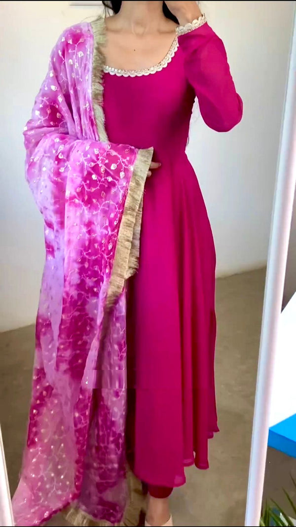 Pink Color Gown With Sequence Embroidery Work Dupatta