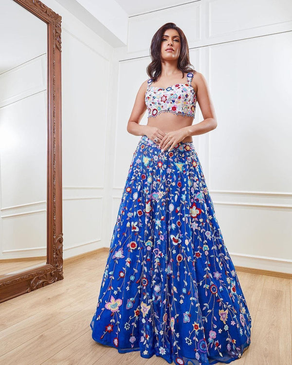 Admiring Multi Embroidery Work Blue Lehenga Choli