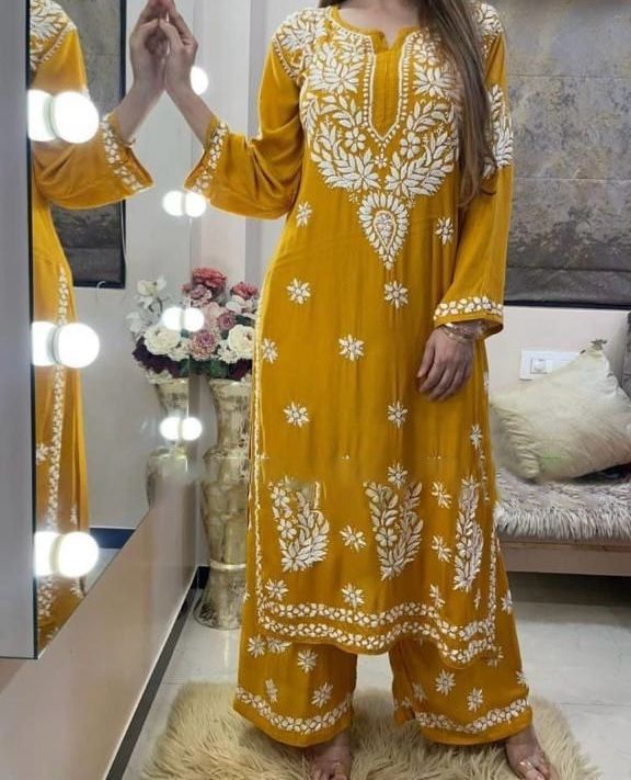 Women's Thread Work Mustard Color Palazzo Suit