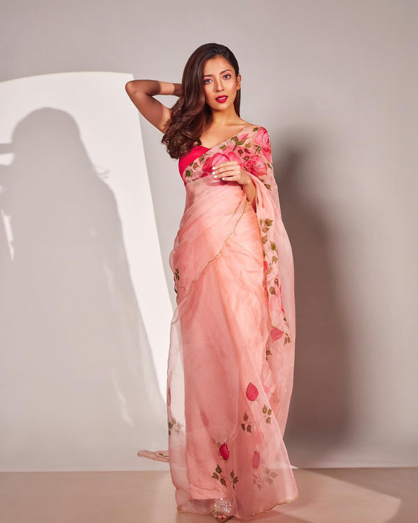 Alluring Handwork Light Pink Color Saree