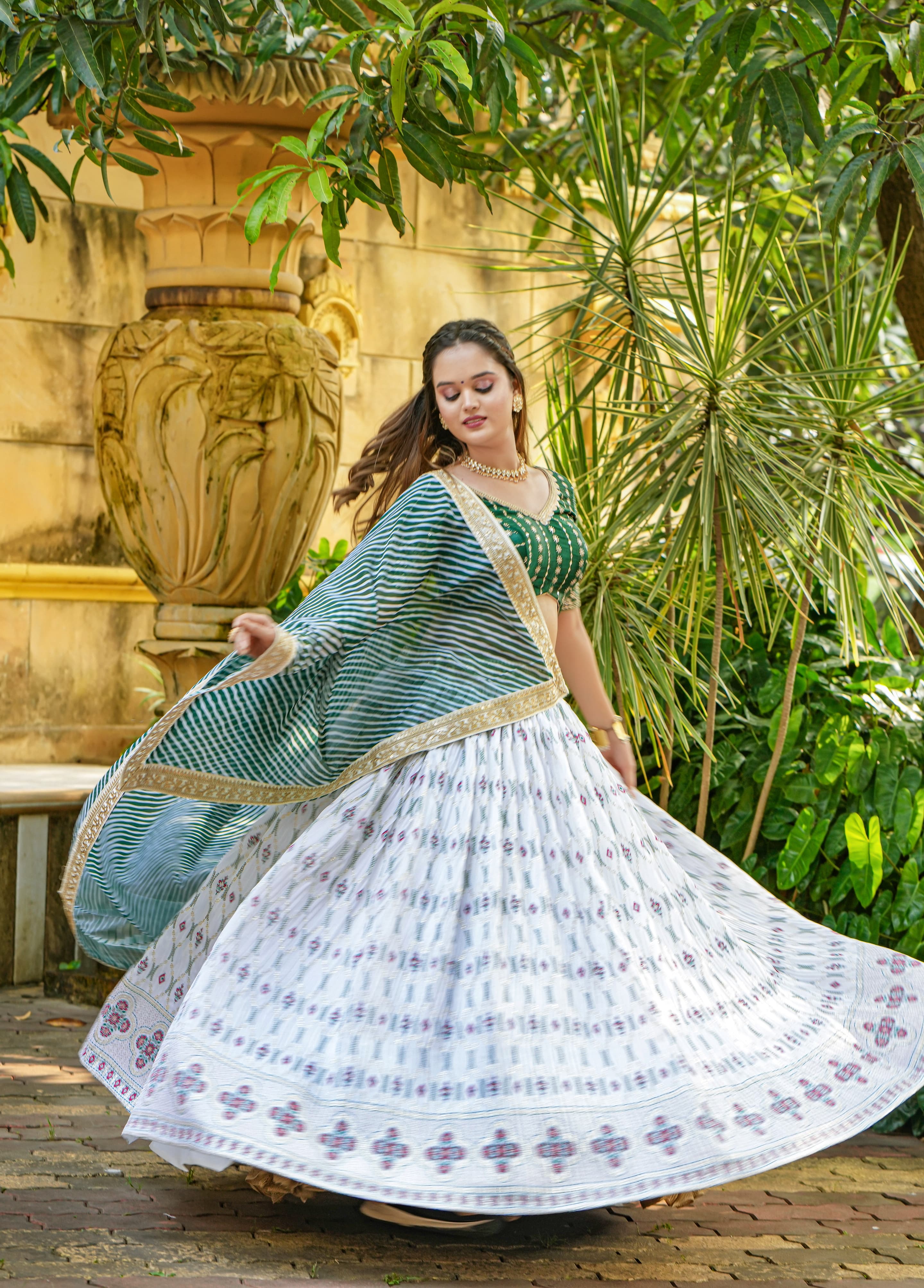 Function Wear Green and White Color Couple Combo