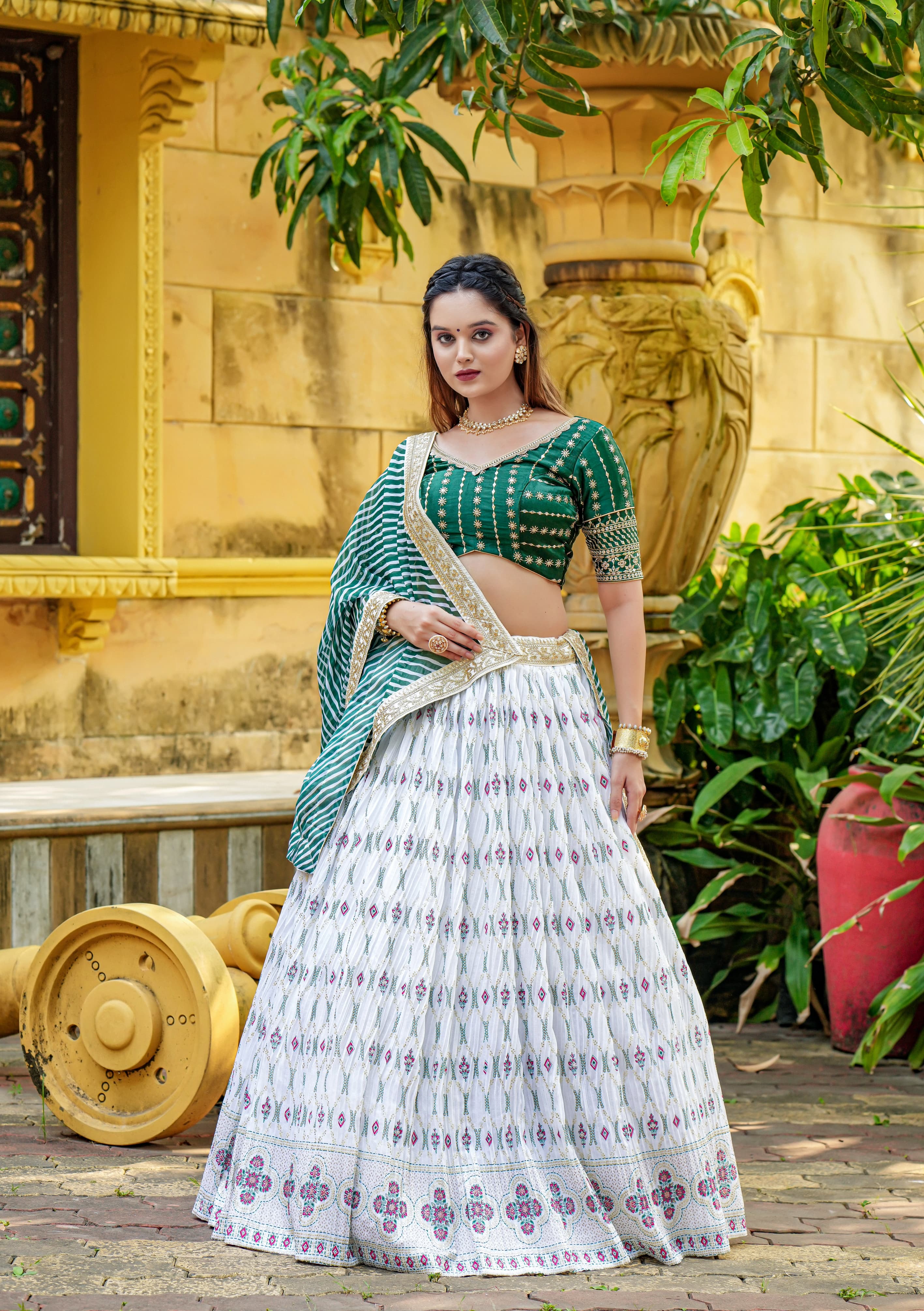 Function Wear Green and White Color Couple Combo