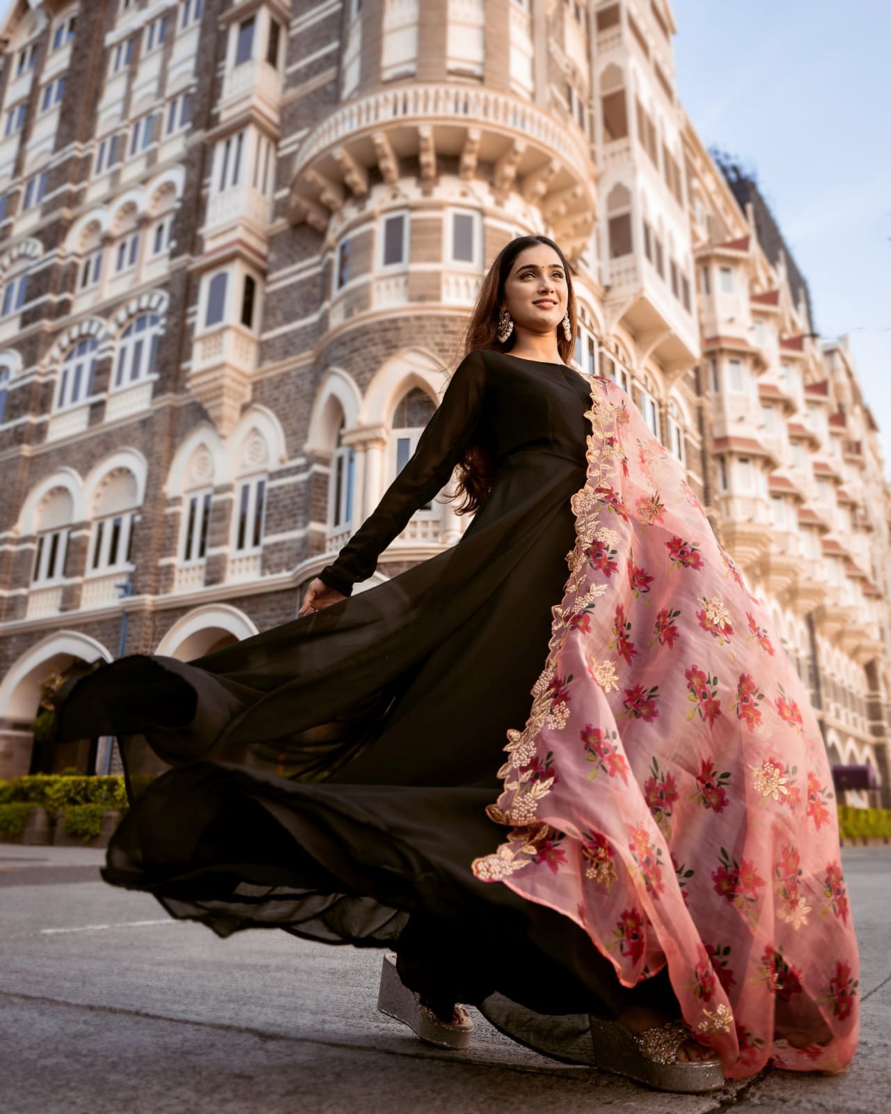 black dress with pink dupatta Shop Black Velvet Suit Set with Contrast Pink Dupatta INCHING INDIA