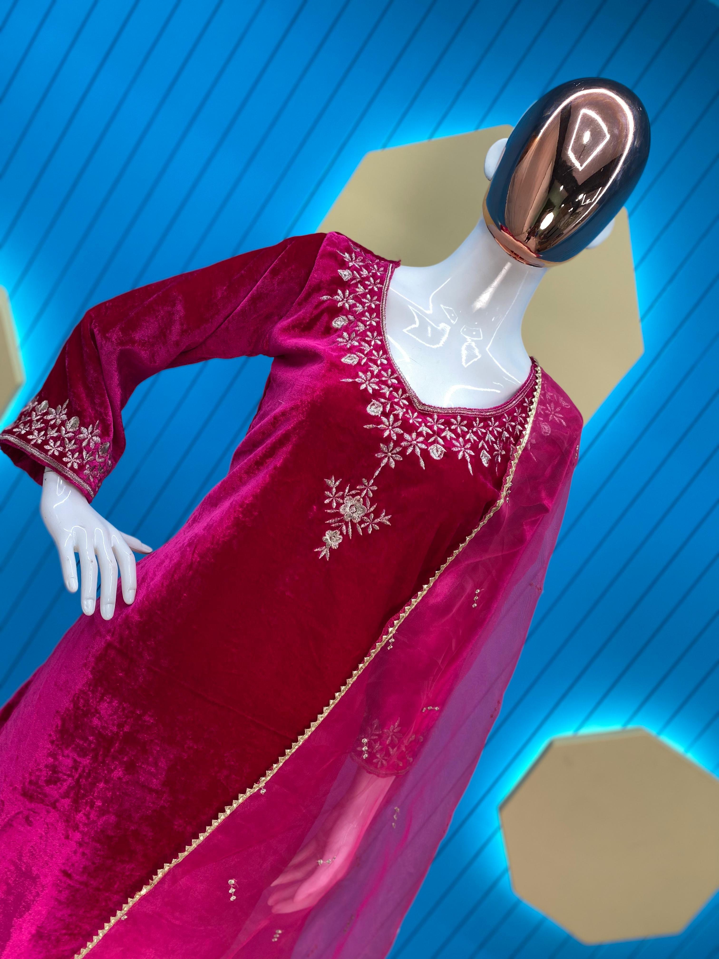 Marvelous Dark Pink Color Velvet Palazzo Suit