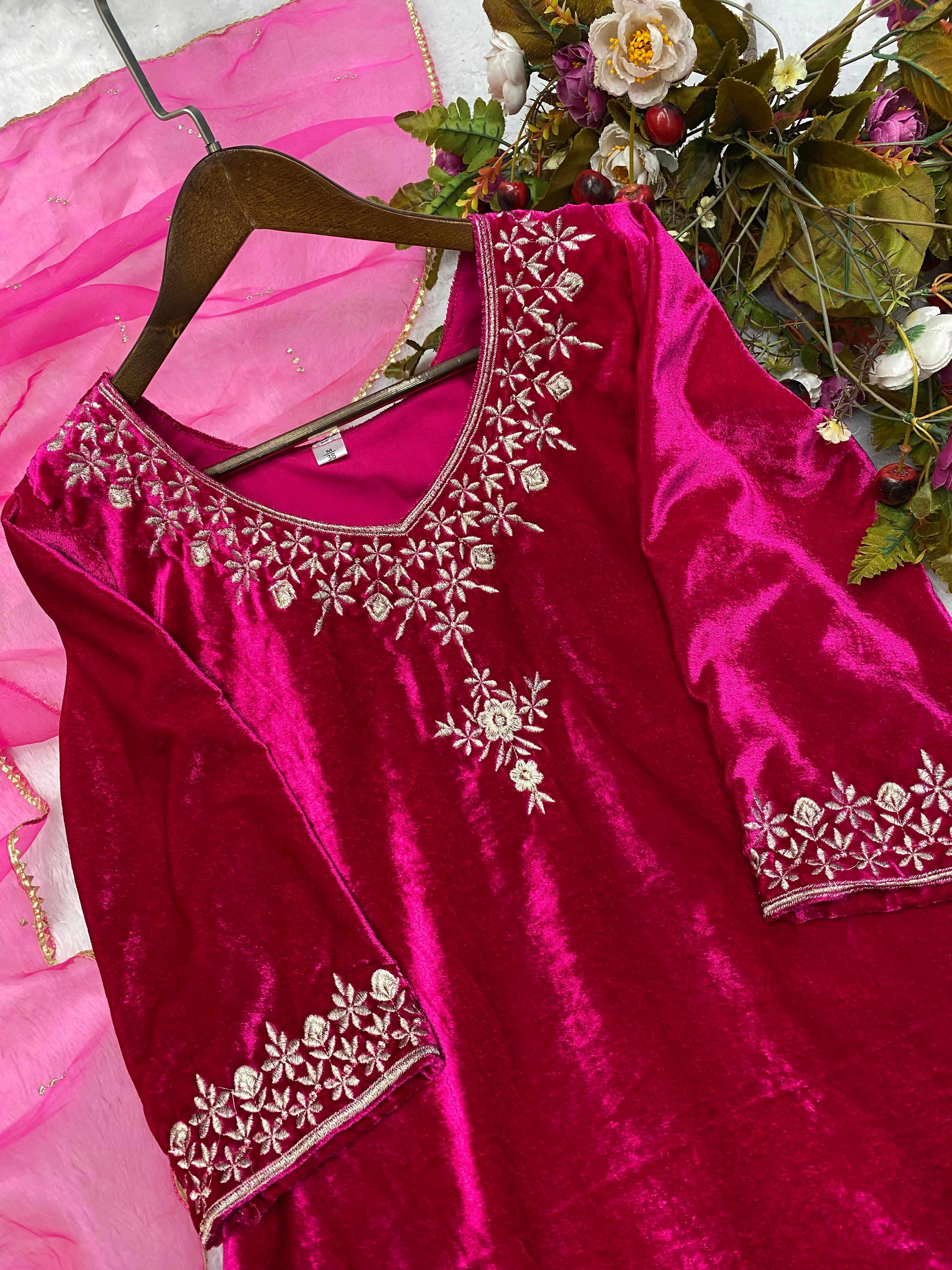 Marvelous Dark Pink Color Velvet Palazzo Suit