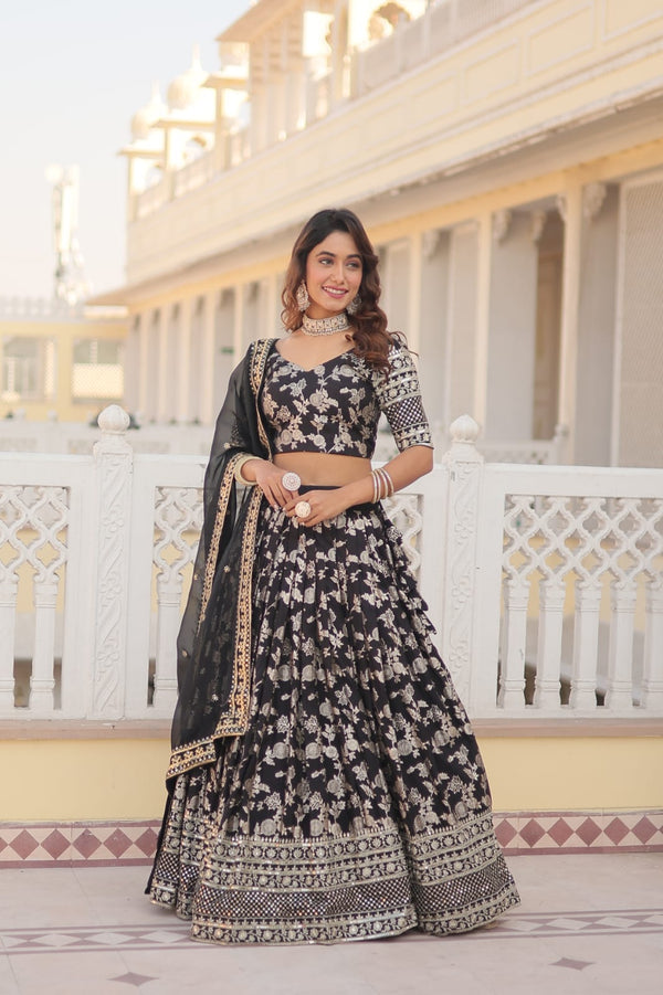 Wedding Wear Black Color Embroidered Work Lehenga Choli