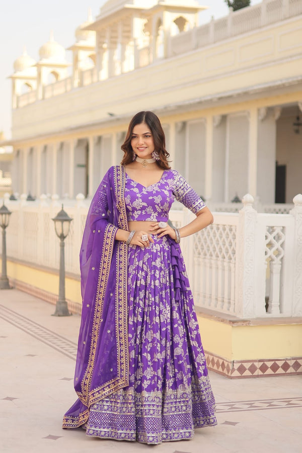 Wedding Wear Purple Color Embroidered Work Lehenga Choli