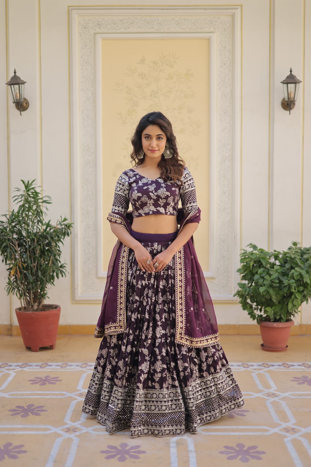 Wedding Wear Wine Color Embroidered Work Lehenga Choli