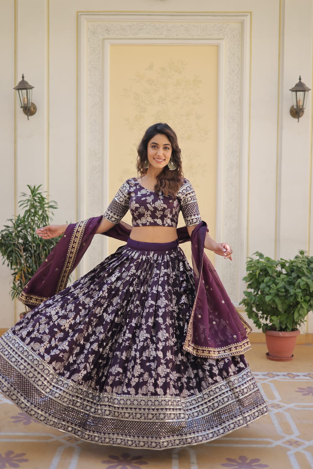 Wedding Wear Wine Color Embroidered Work Lehenga Choli