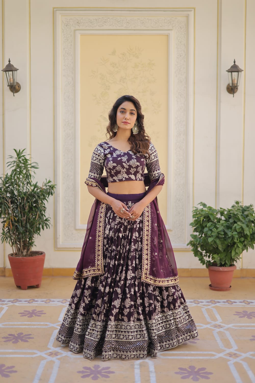 Wedding Wear Wine Color Embroidered Work Lehenga Choli