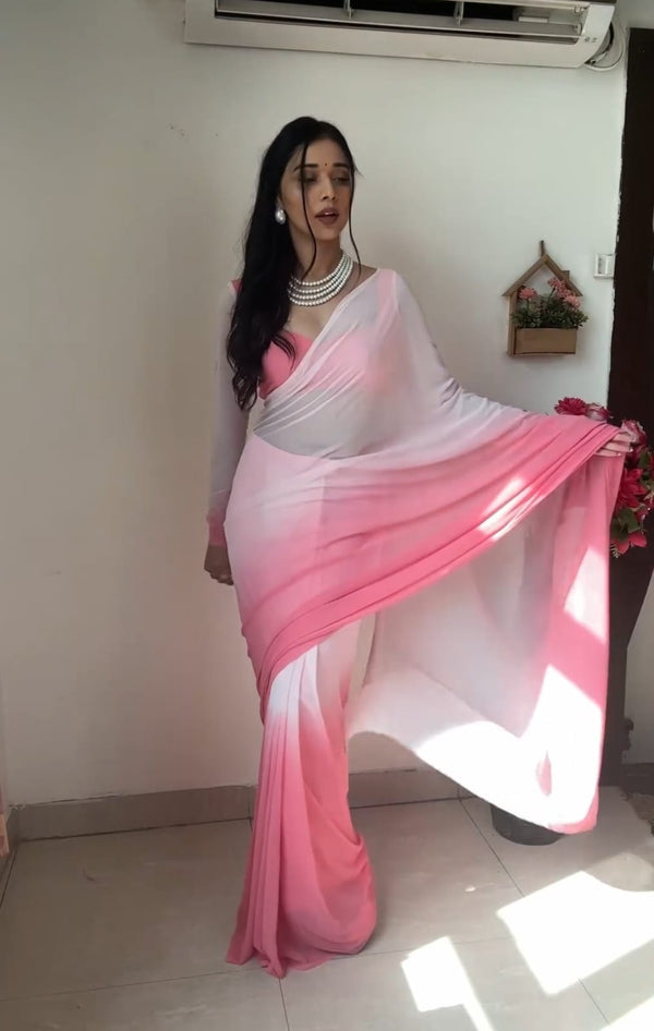 Ready To Wear Light Pink And White Color Saree