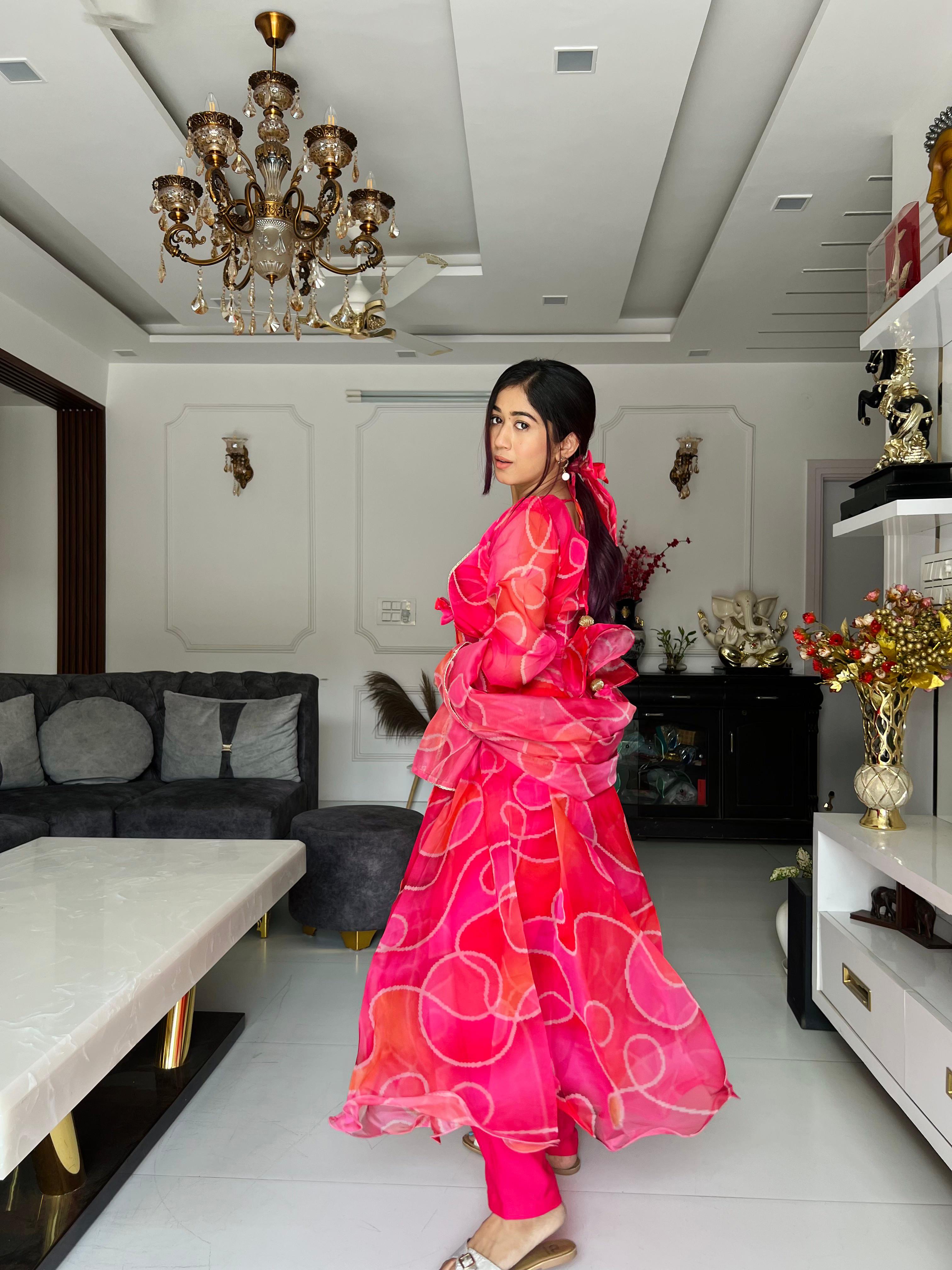 Amazing Multi Color Print Organza Silk Anarkali Suit