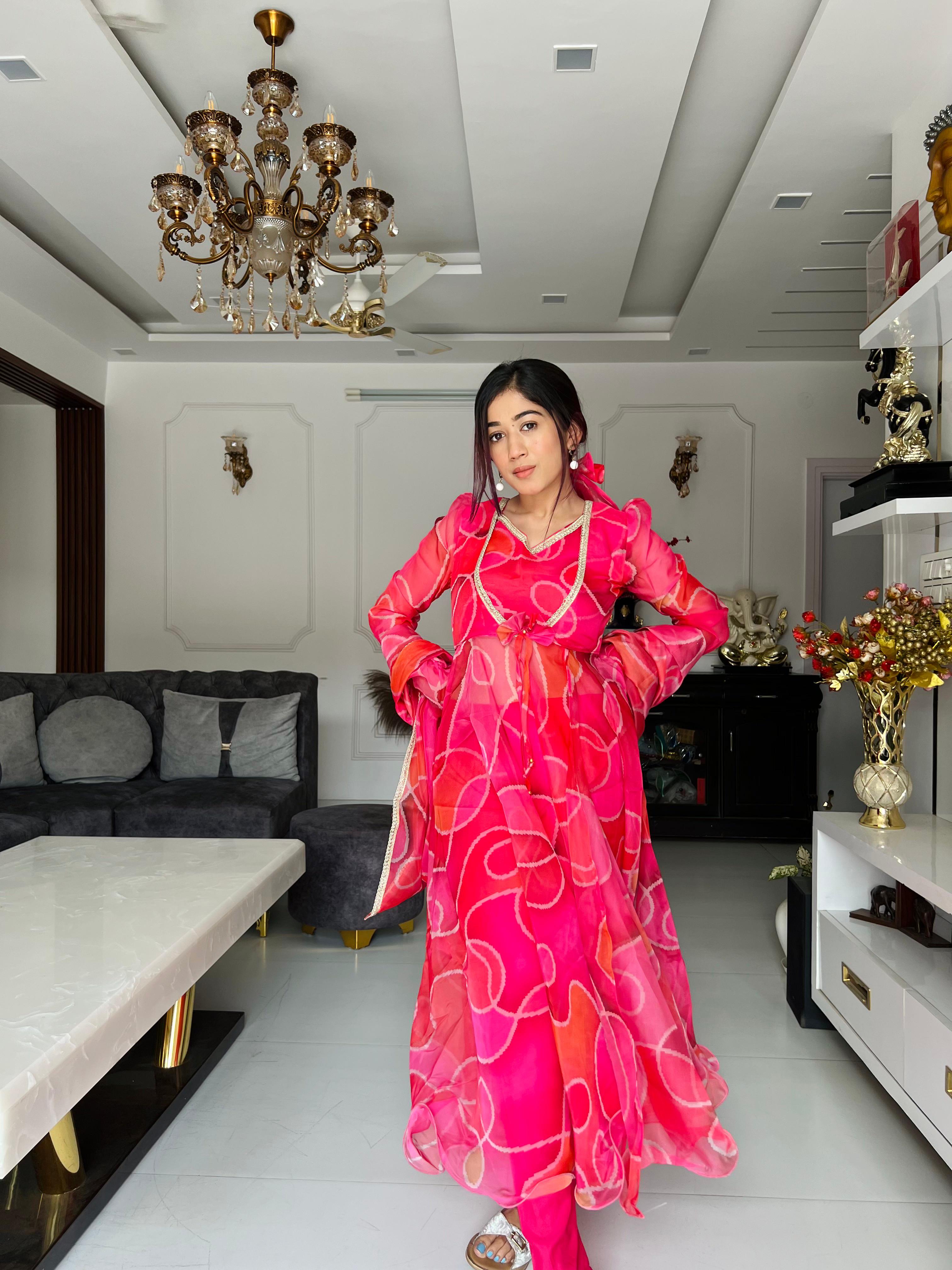 Amazing Multi Color Print Organza Silk Anarkali Suit