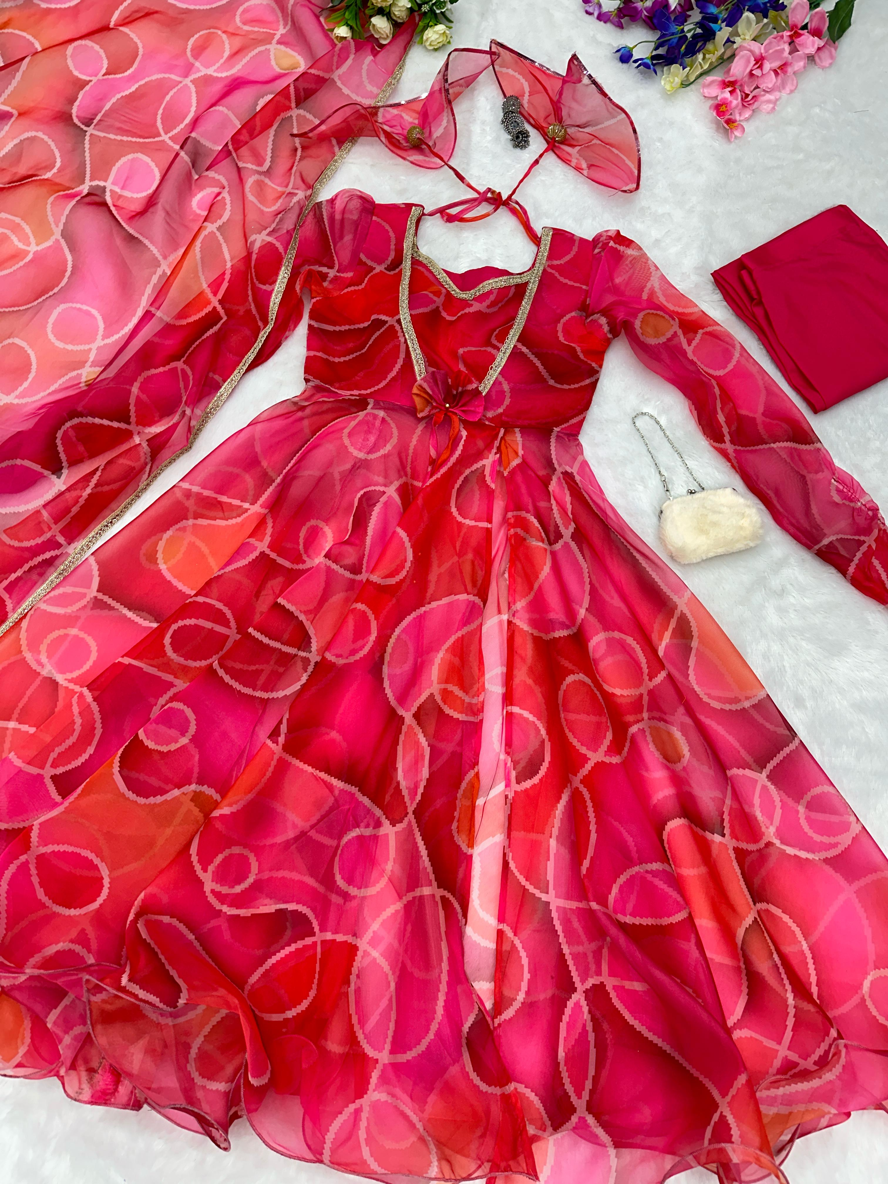 Amazing Multi Color Print Organza Silk Anarkali Suit