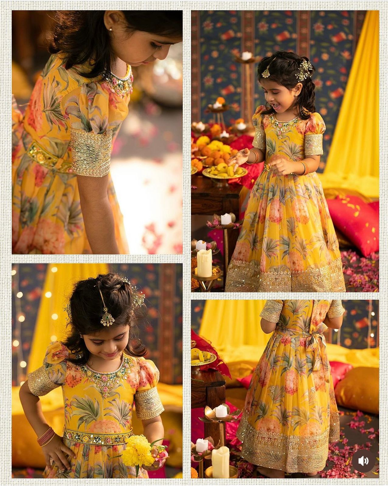 Digital Print With Work Yellow Color Baby Girl Gown