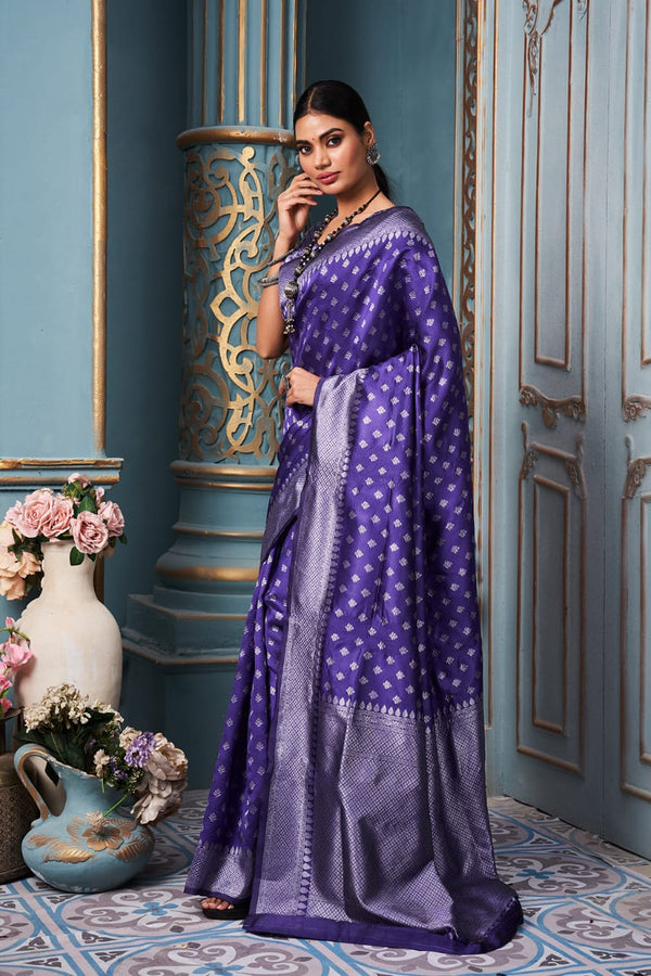 Function Wear Purple Color Silver Design Saree