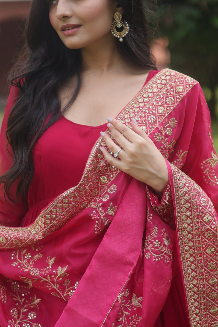 Superhit Pink Color Gown With Heavy Work Dupatta