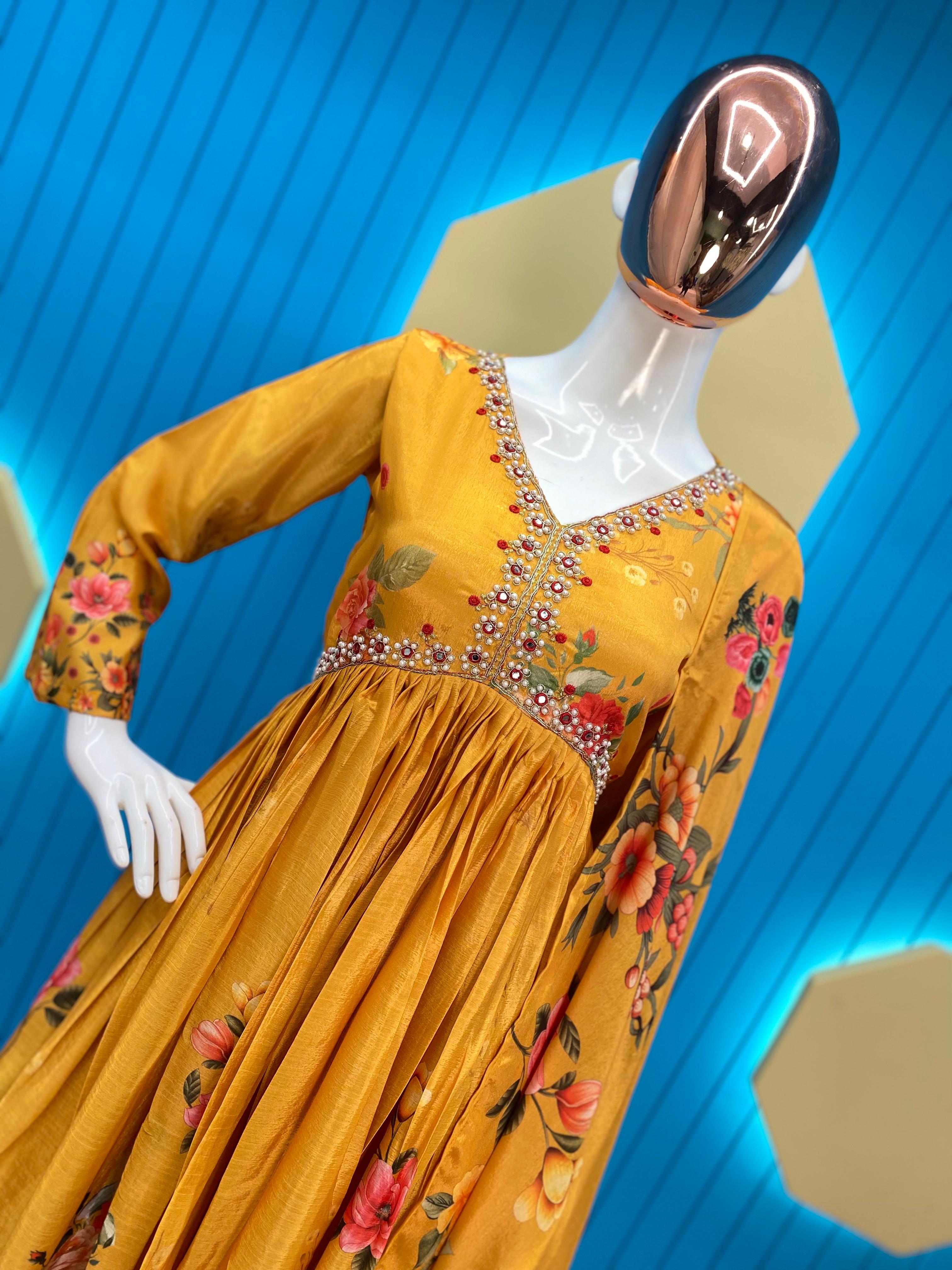 Terrific Print With Embroidery Work Mustard Palazzo Suit