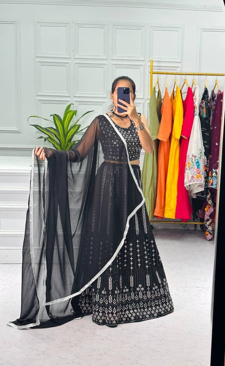 Admiring Black Color Sequence Thread Work Lehenga Choli