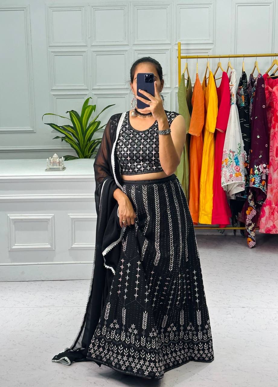 Admiring Black Color Sequence Thread Work Lehenga Choli