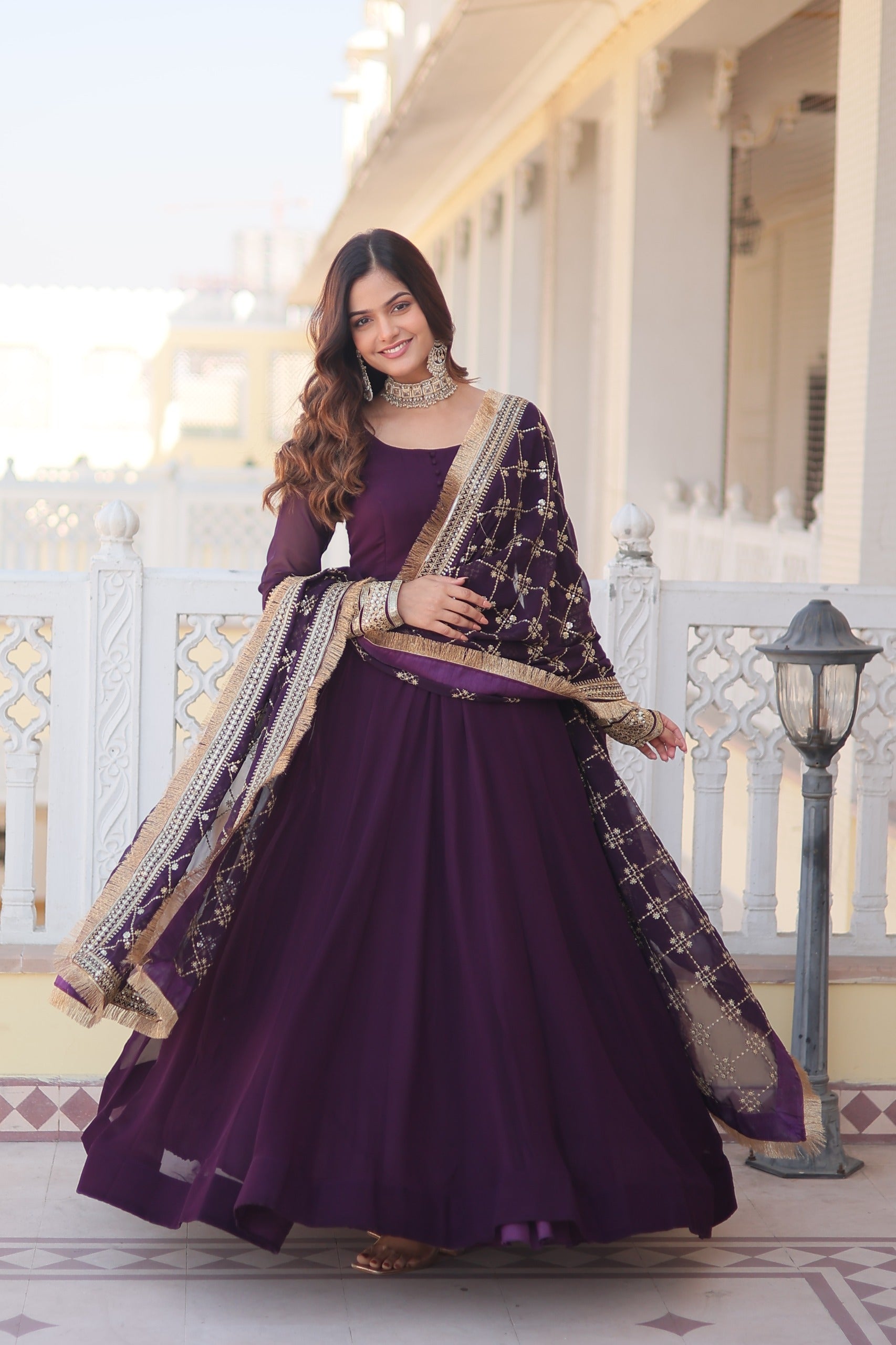 Beautiful Wine Color Gown With Heavy Dupatta