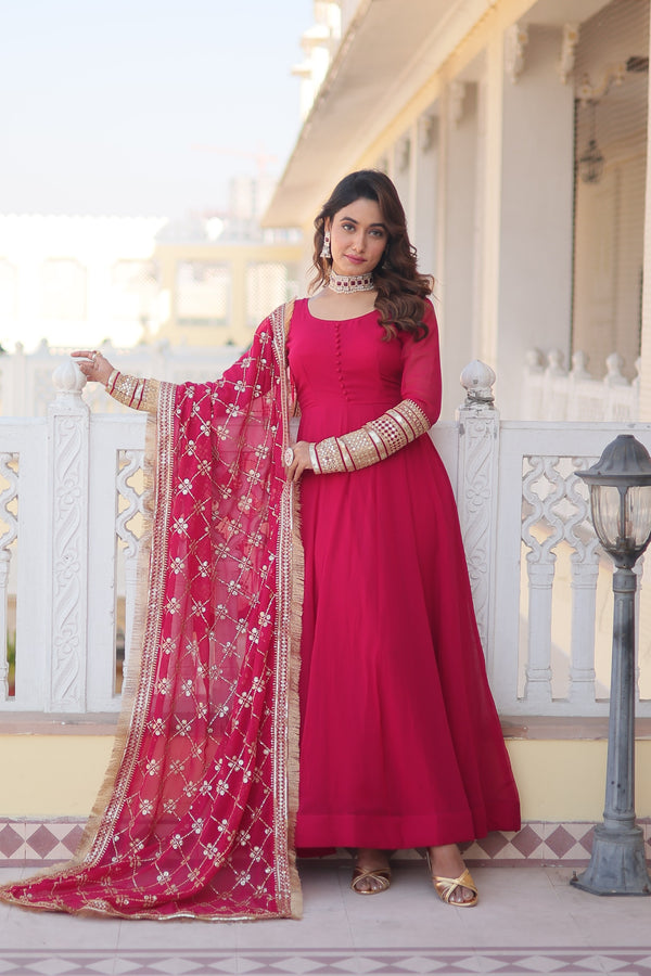 Beautiful Pink Color Gown With Heavy Dupatta