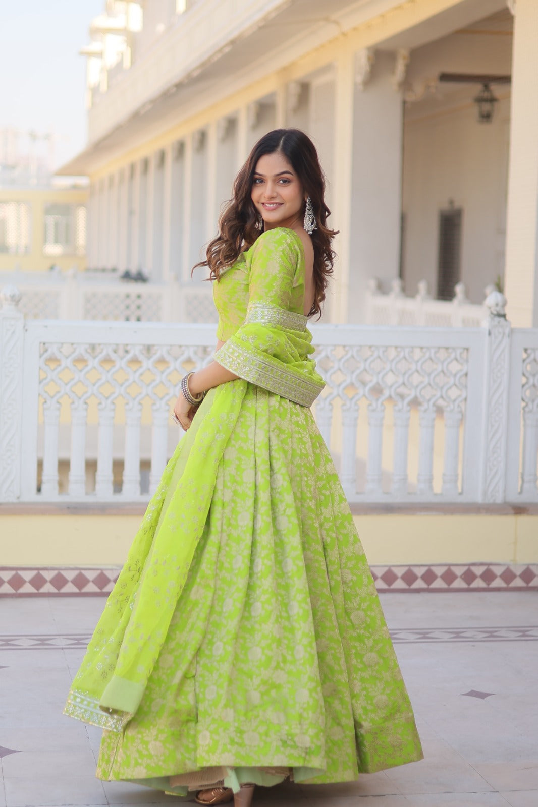 Occasion Wear Jacquard Parrot Green Color Lehenga Choli