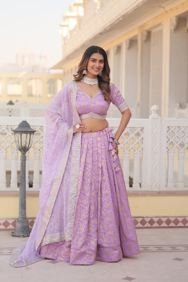 Occasion Wear Jacquard Lavender Color Lehenga Choli