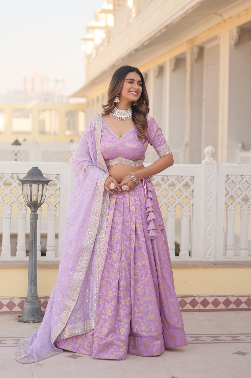 Occasion Wear Jacquard Lavender Color Lehenga Choli