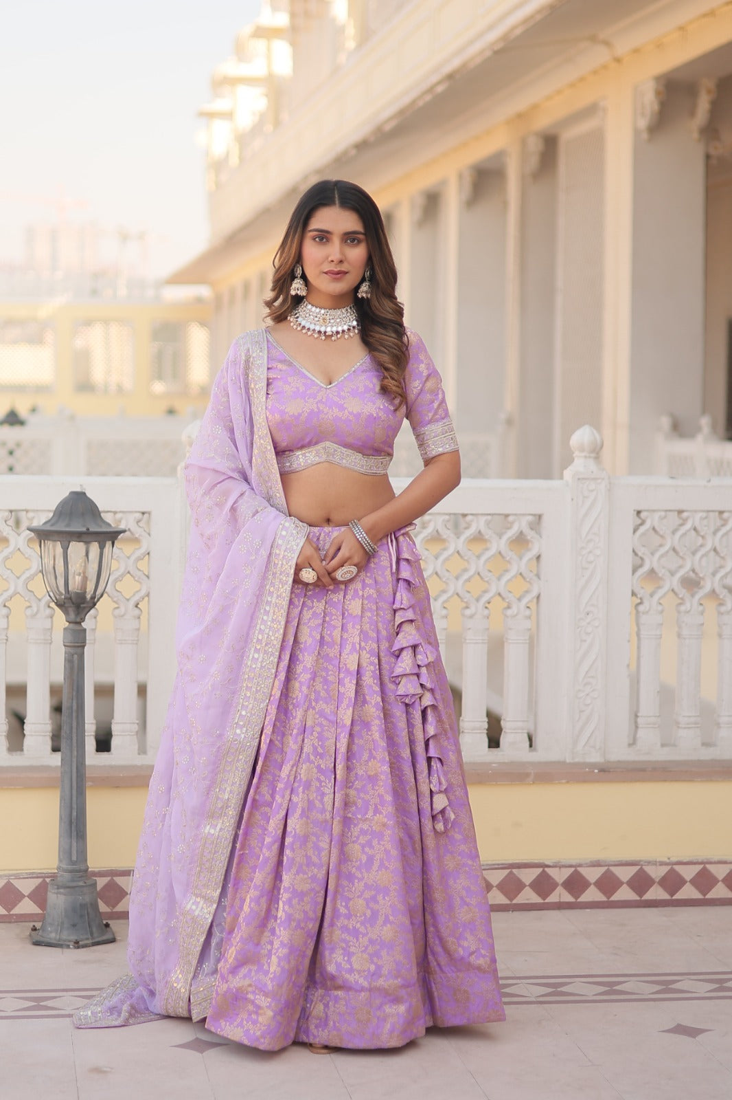 Occasion Wear Jacquard Lavender Color Lehenga Choli