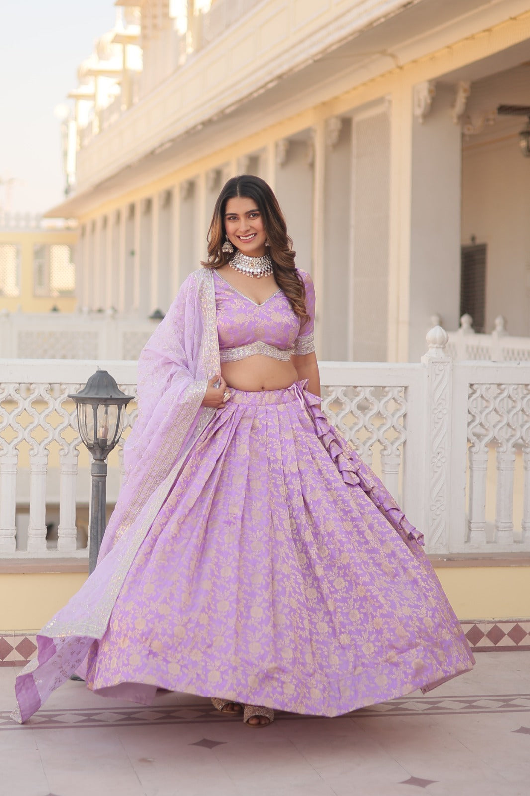 Occasion Wear Jacquard Lavender Color Lehenga Choli