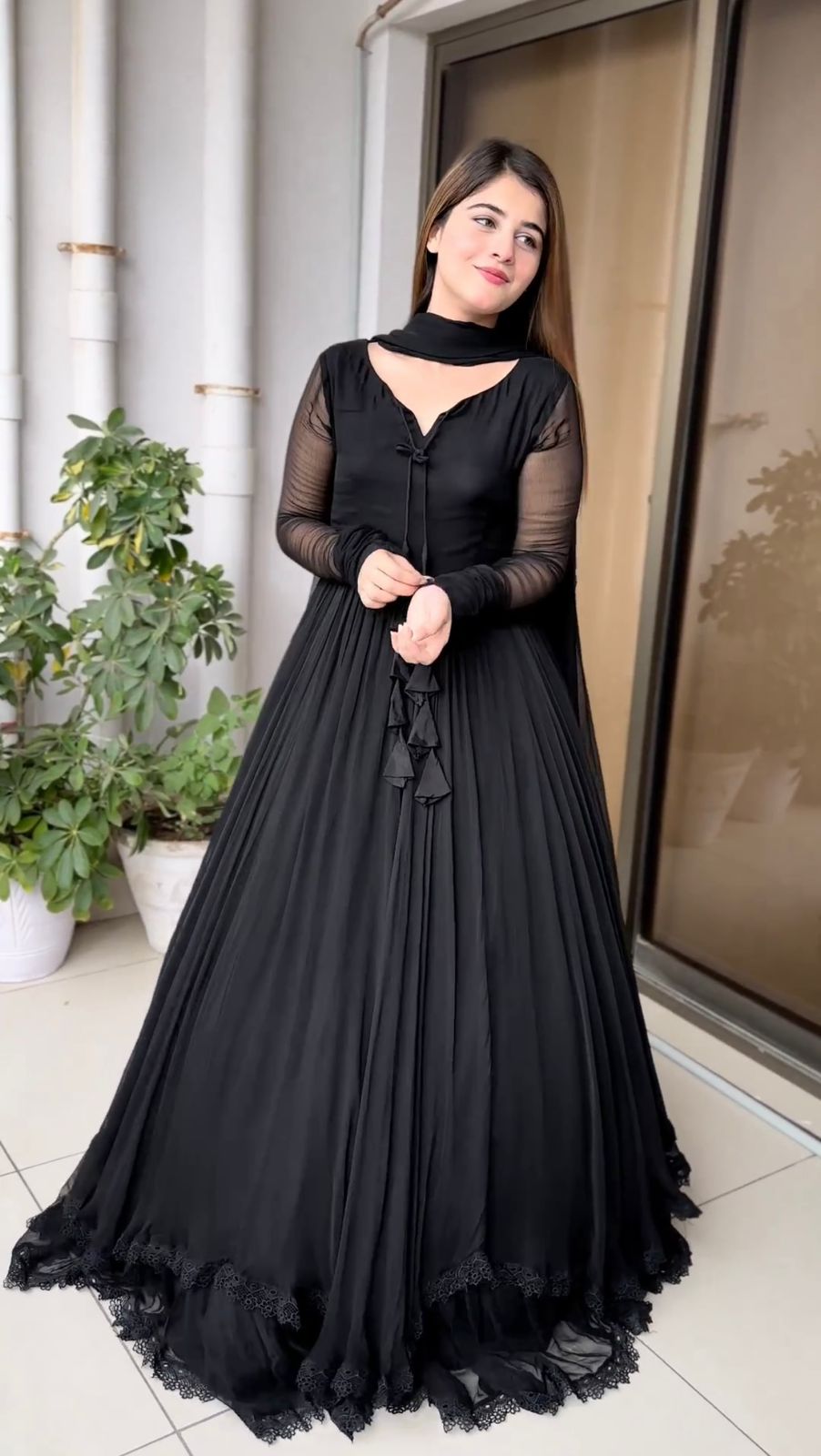 Black Color Black Long Dress With Dupatta BLACK COLOR DESIGNER