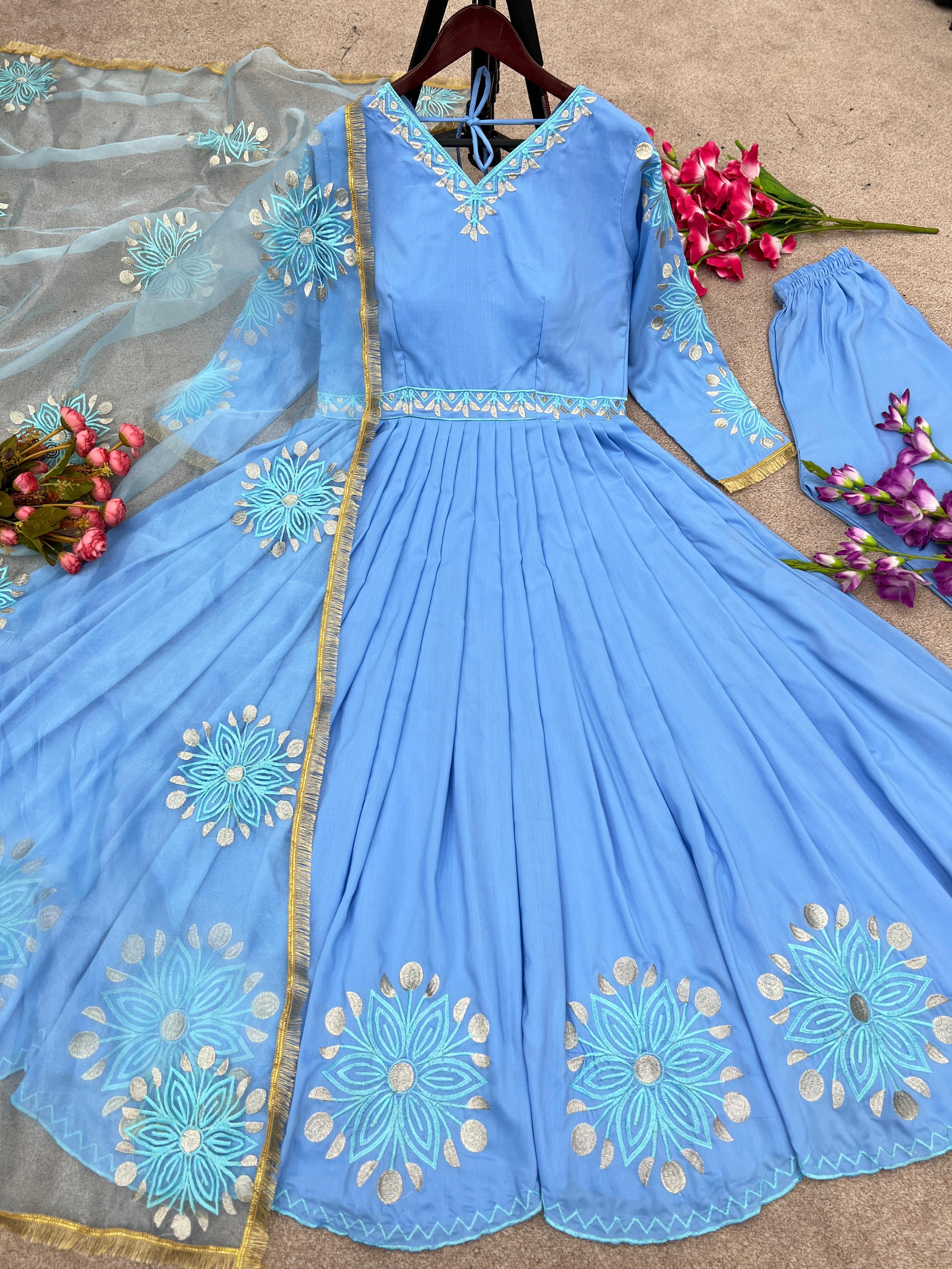 Fantastic Embroidery Work Sky Blue Anarkali Suit