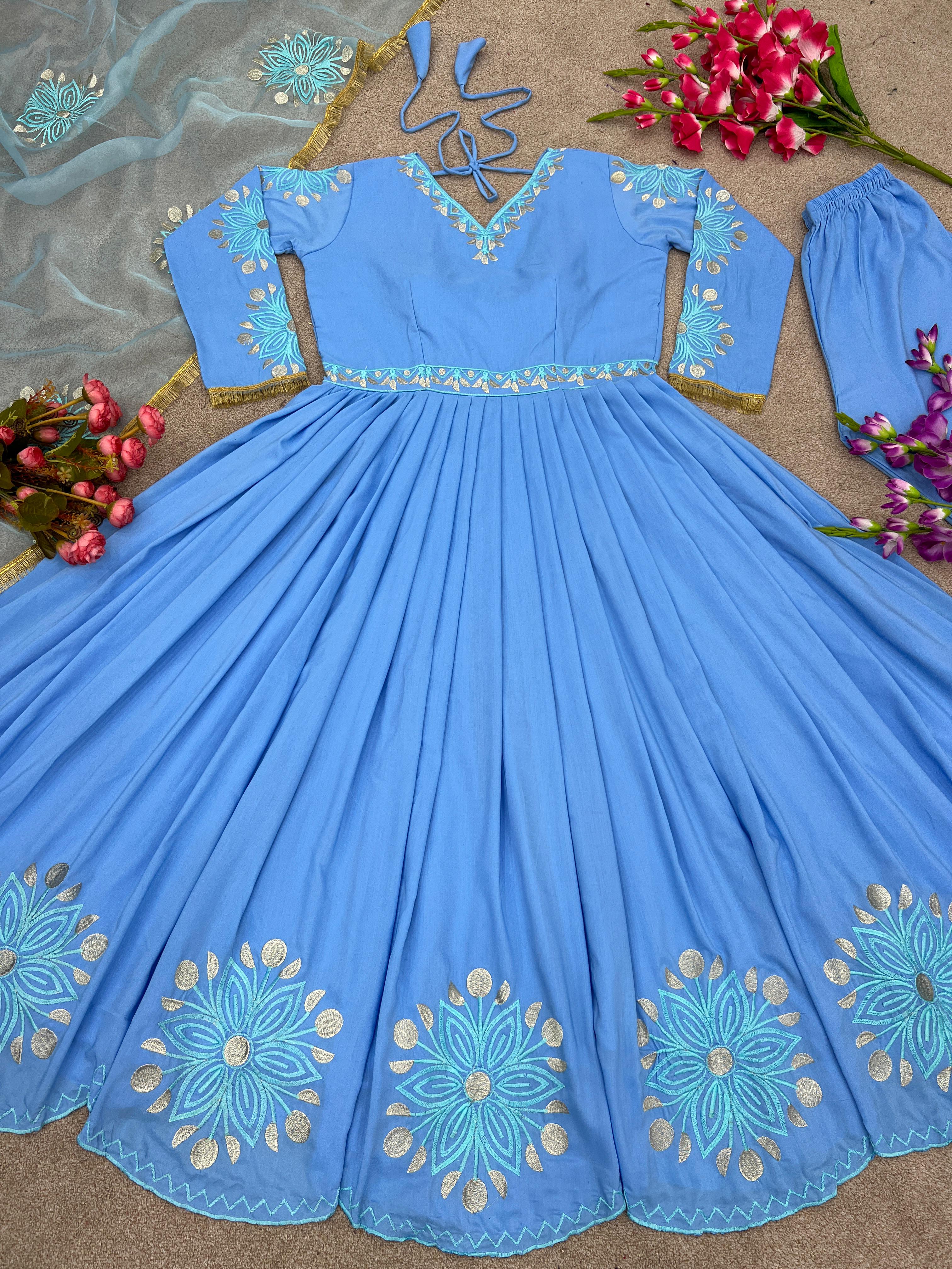 Fantastic Embroidery Work Sky Blue Anarkali Suit