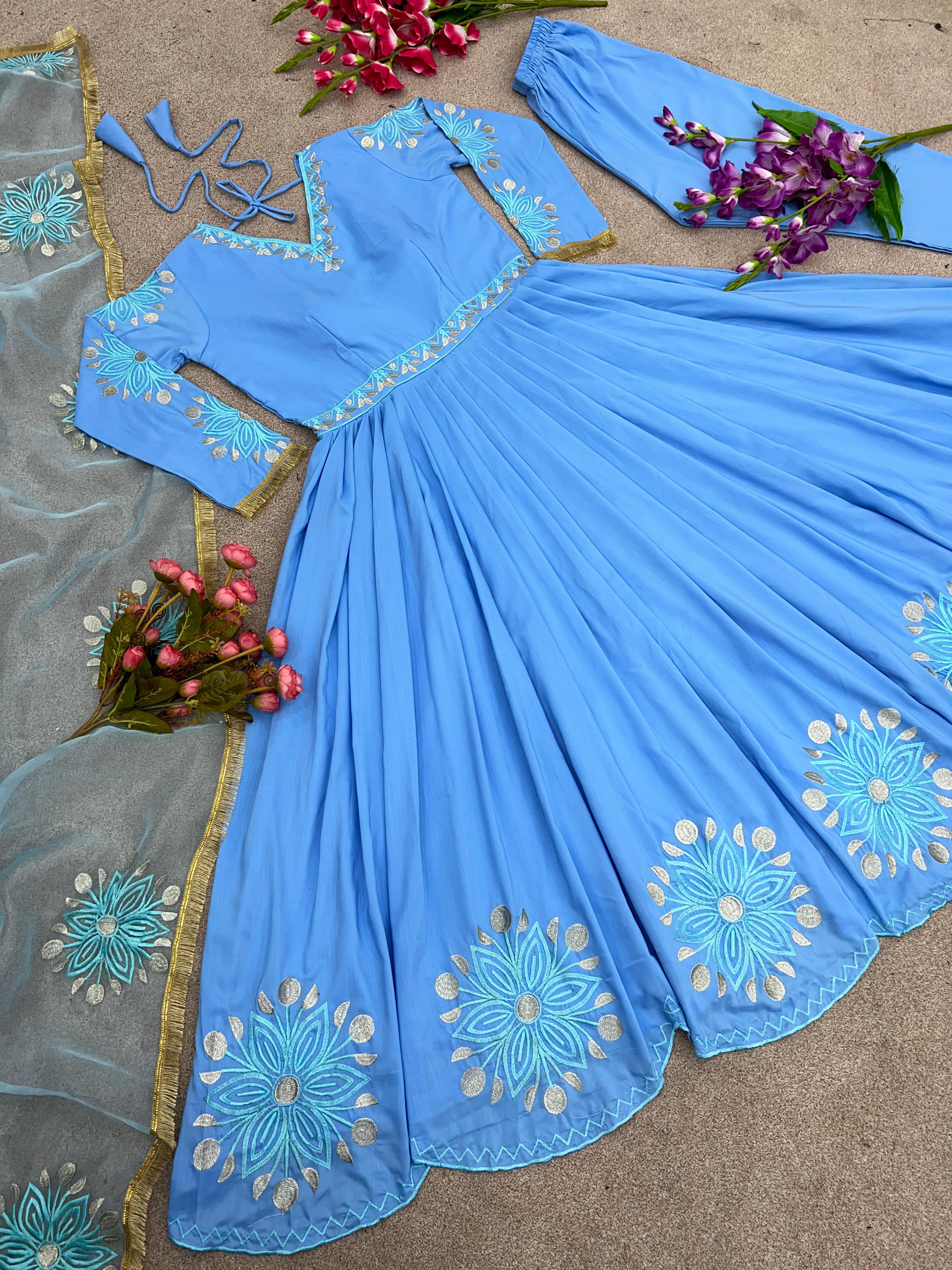 Fantastic Embroidery Work Sky Blue Anarkali Suit
