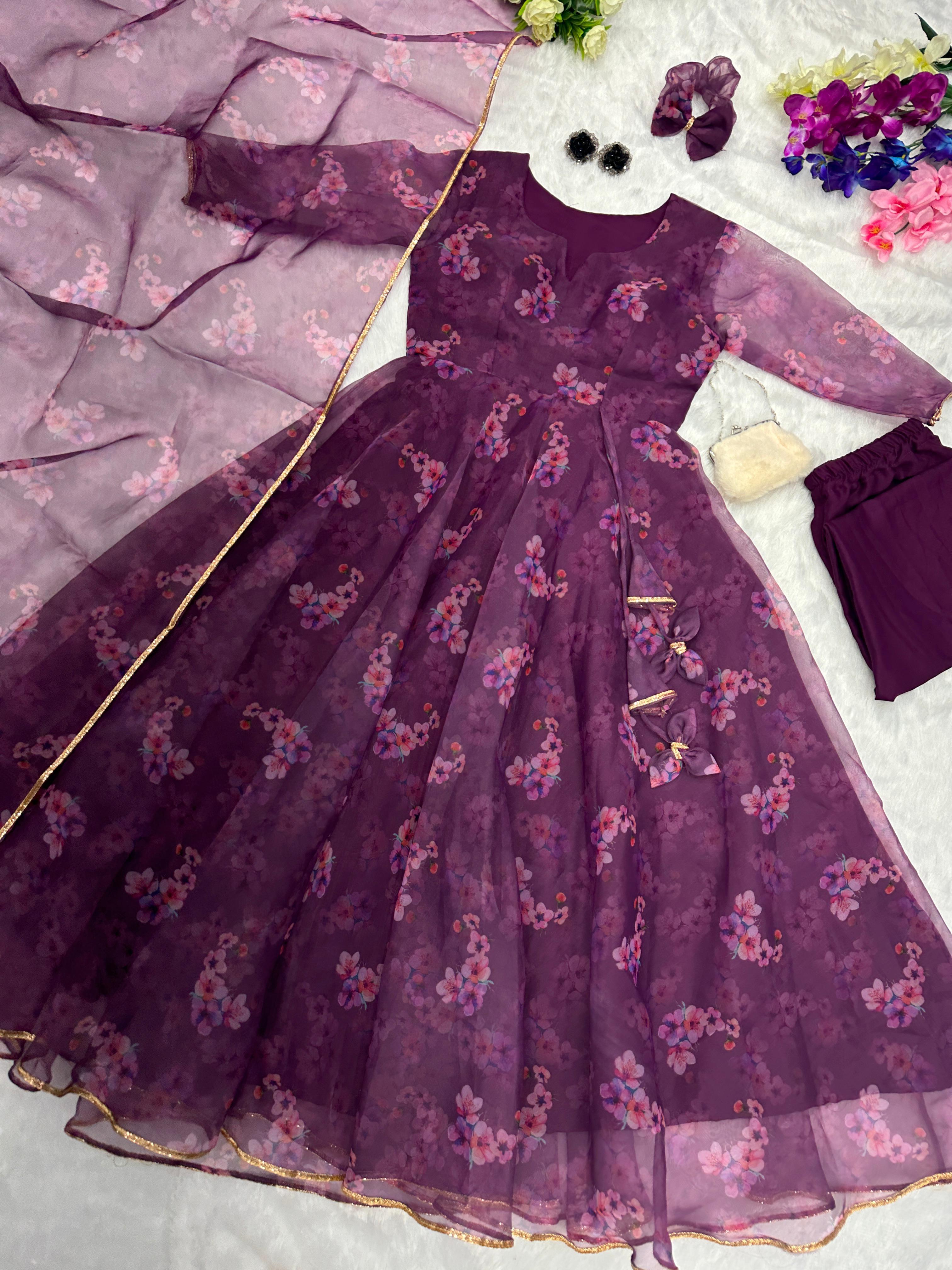 Admiring Wine Color Flower Printed Anarkali Suit