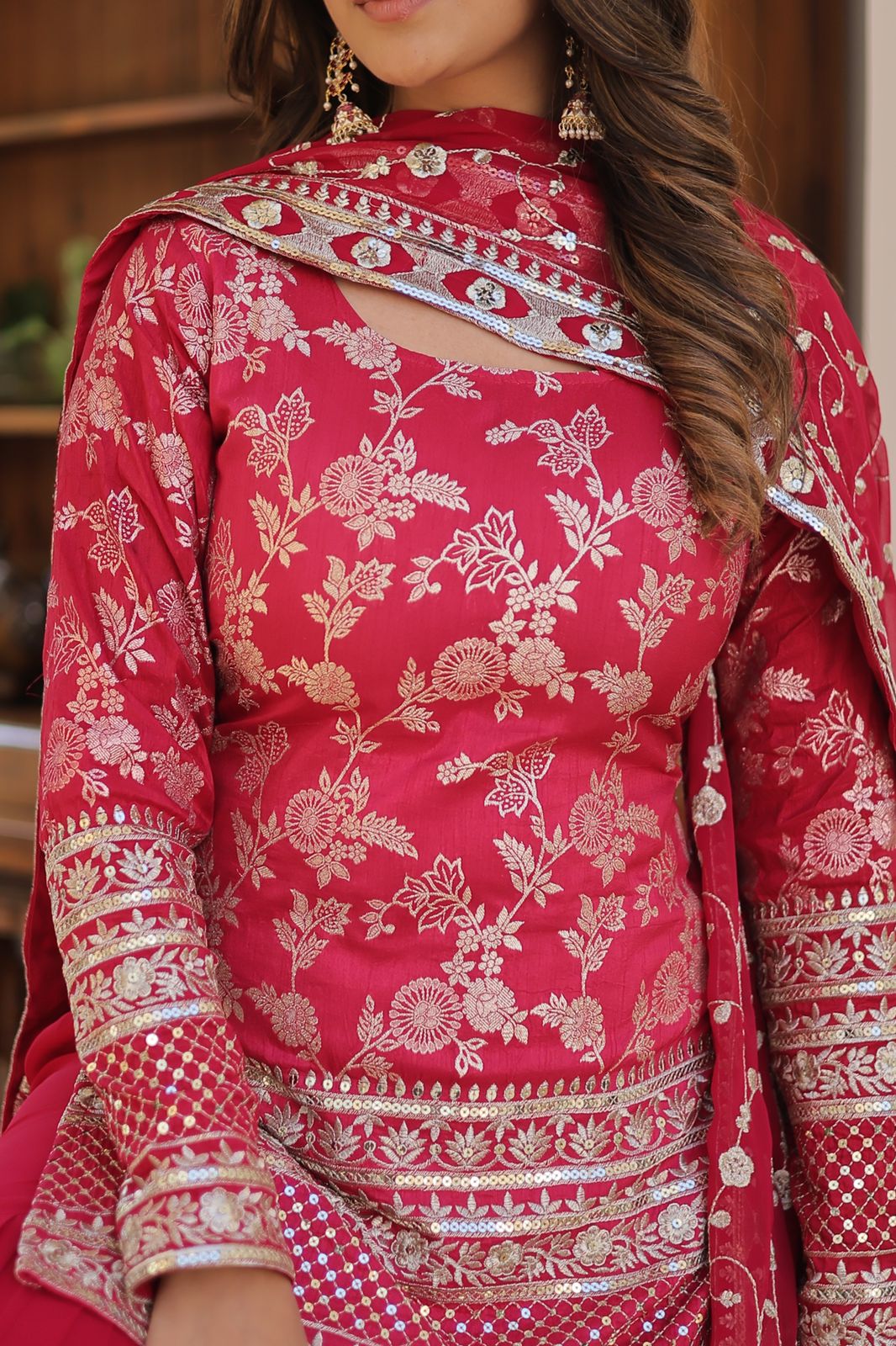 Jacquard Design With Work Pink Color Sharara Suit