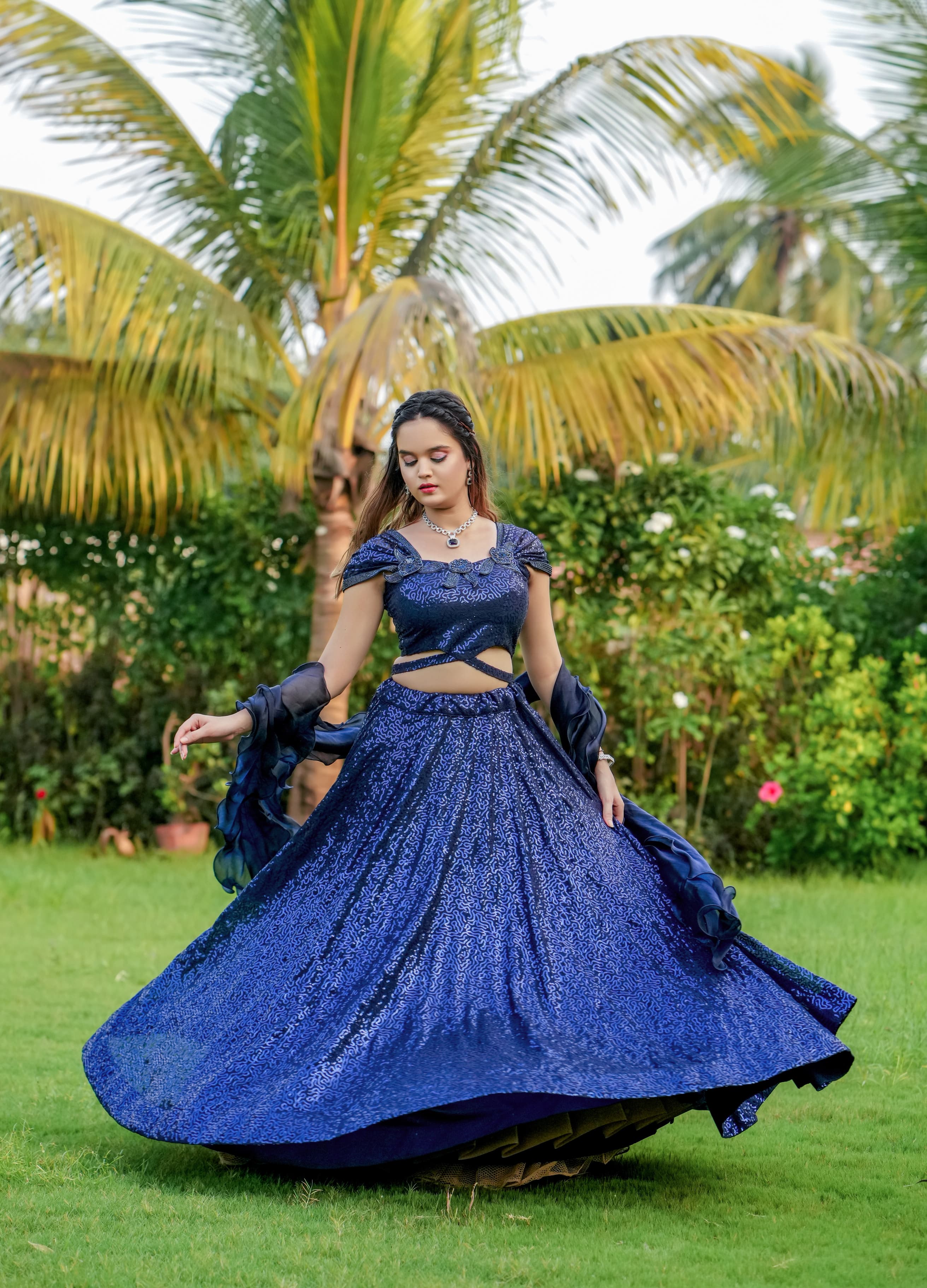 Royal Blue Color Engagement Wear Couple Dress