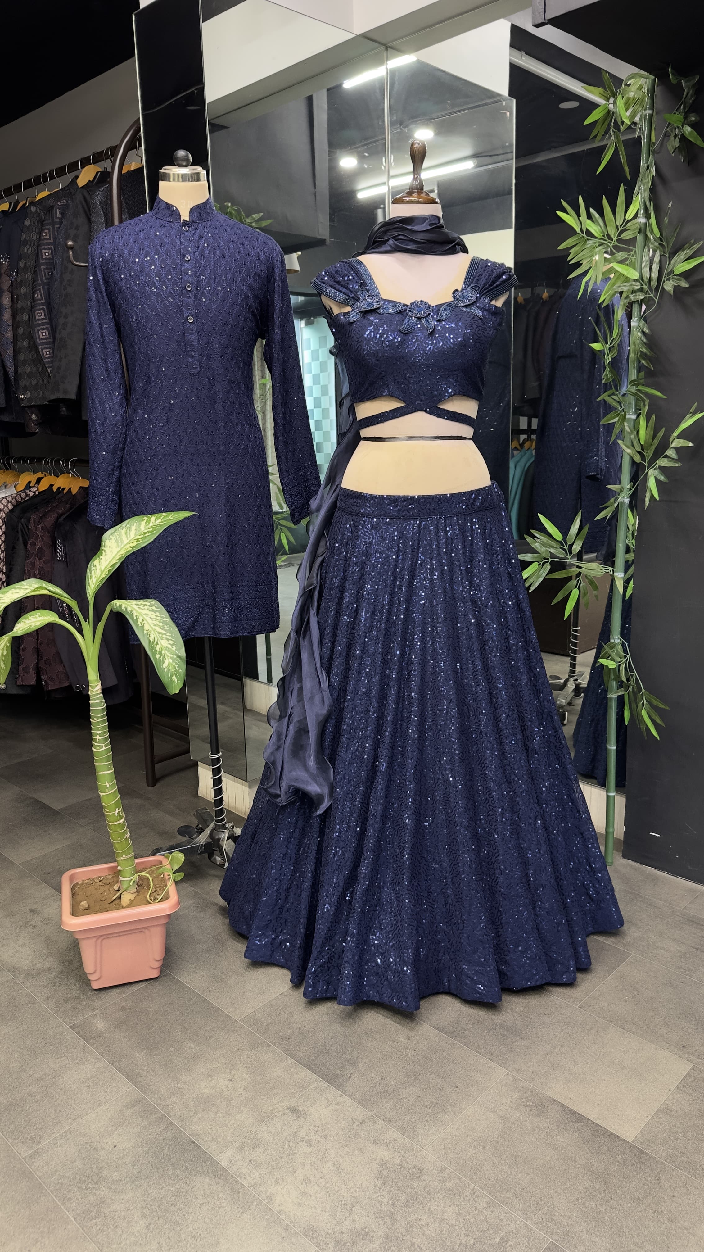 Royal Blue Color Engagement Wear Couple Dress