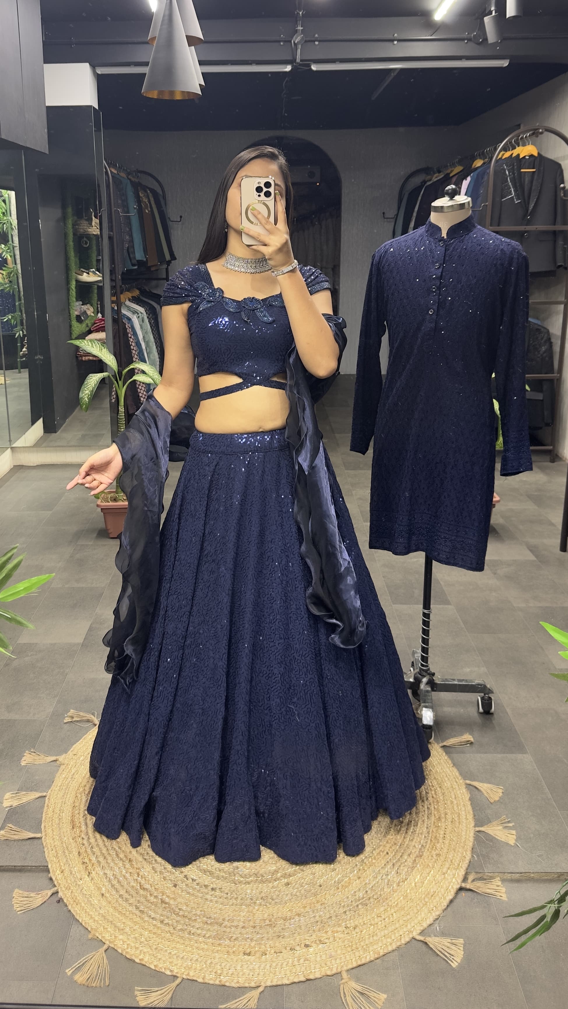 Royal Blue Color Engagement Wear Couple Dress