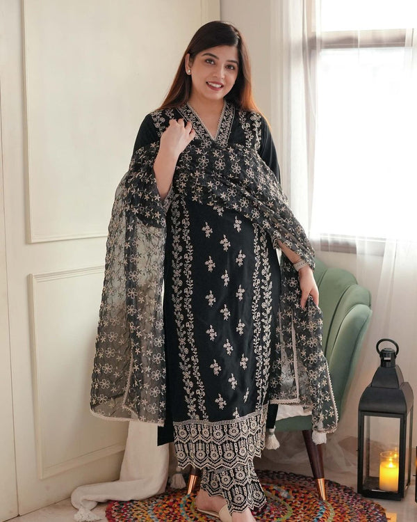Luxuriant Black Color Embroidery Work Salwar Suit