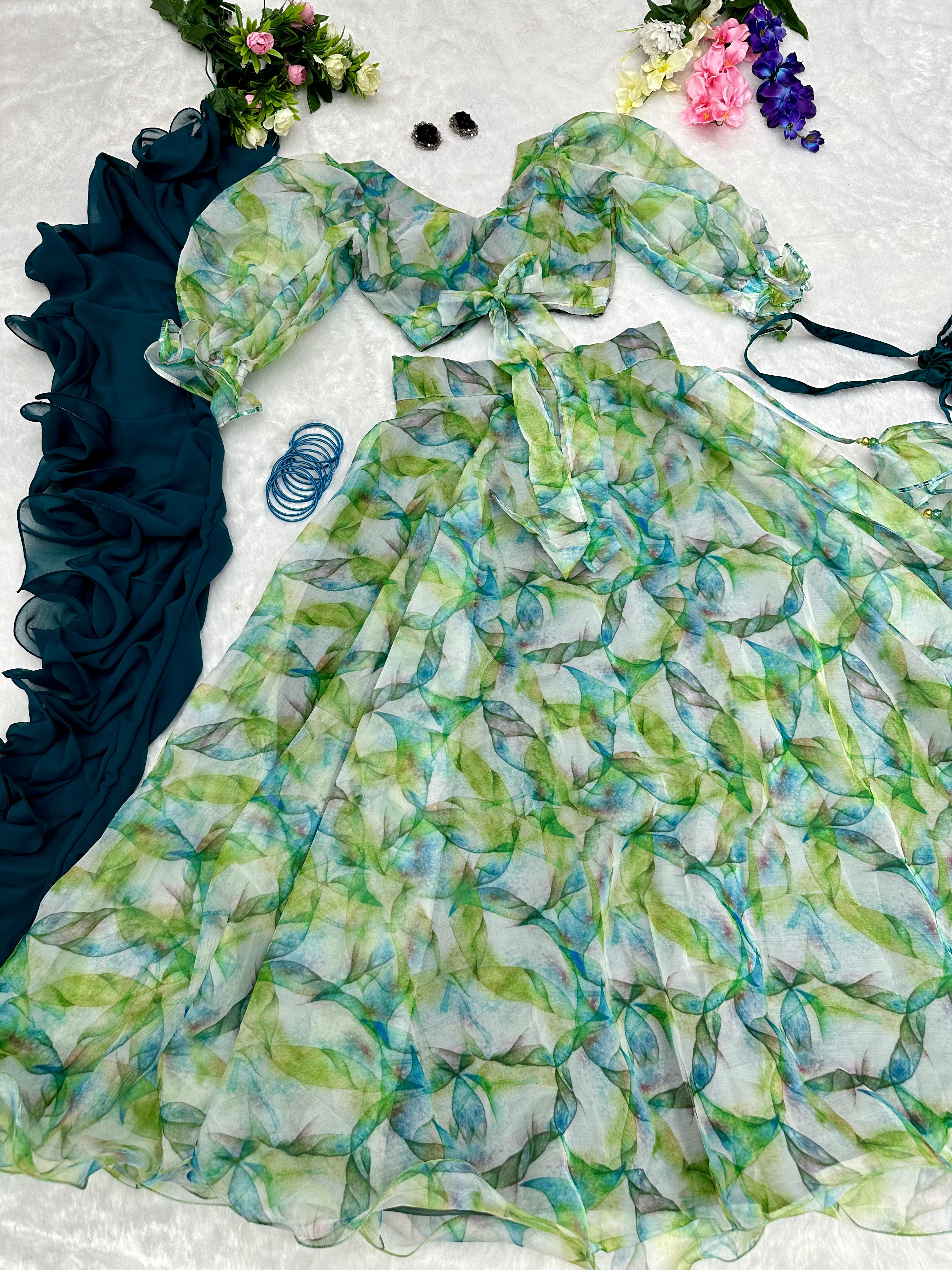 Delightful Light Green Color Printed Lehenga Choli