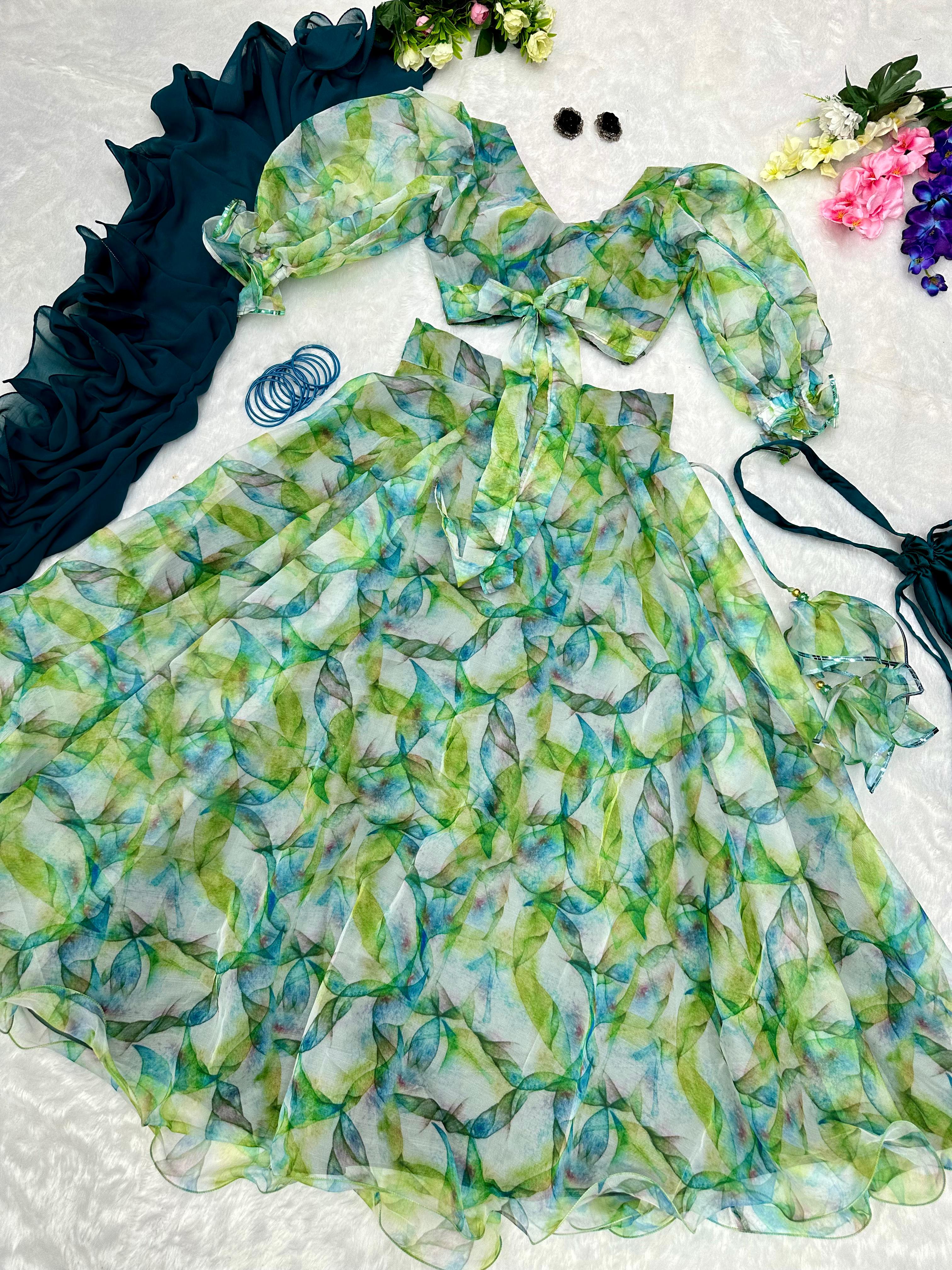 Delightful Light Green Color Printed Lehenga Choli
