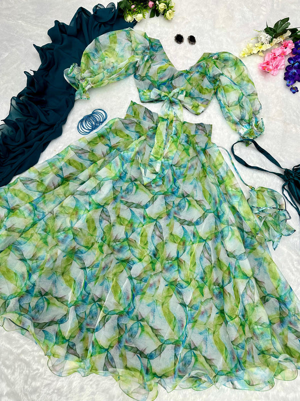Delightful Light Green Color Printed Lehenga Choli