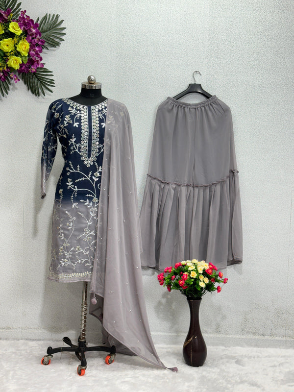 Ravishing Gray Color Sequence Work Sharara Suit